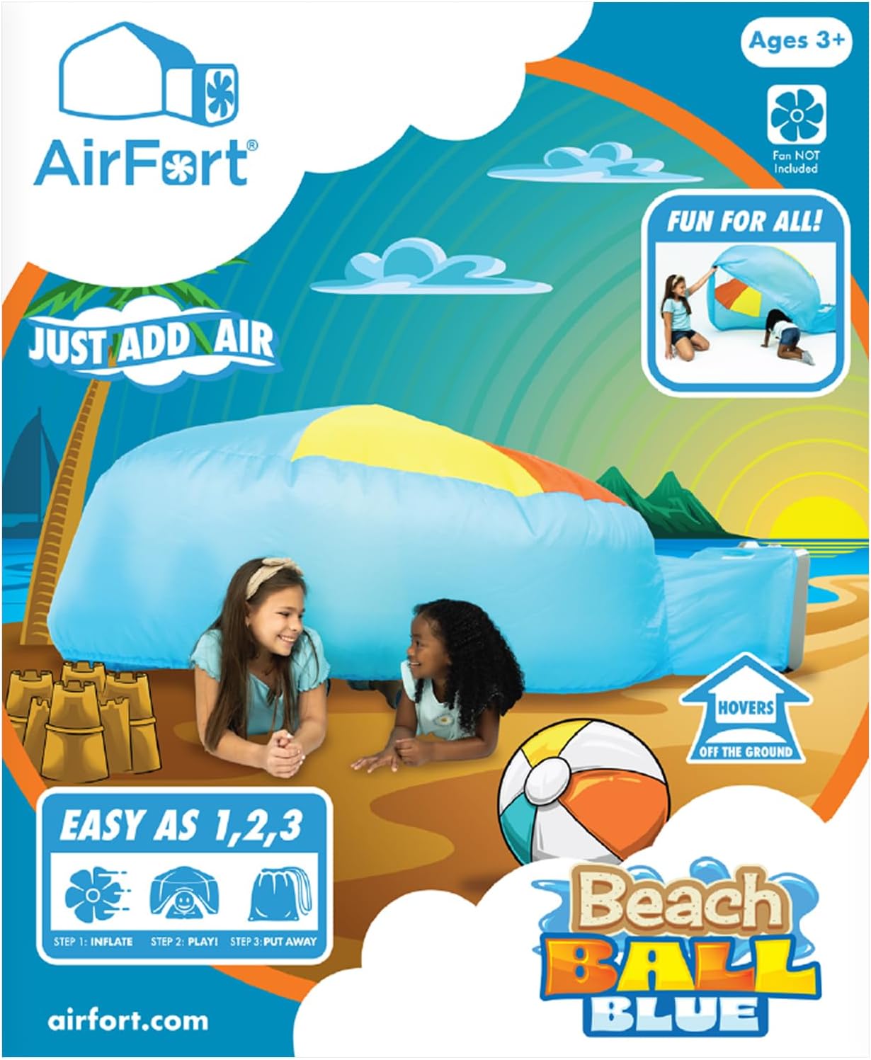 The Original Patented AirFort - Build A Fort in 30 Seconds, Inflatable Fort for Kids, Play Tent for 3-14 Years, A Playhouse Where Imagination Runs Wild, Fan not Included (Beach Ball Blue)